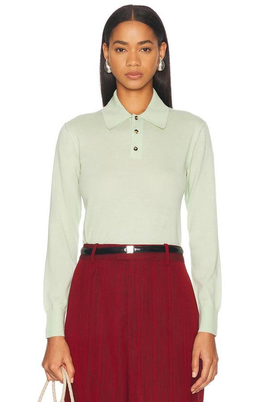 Bottega Veneta Fine Cashmere Crop Polo Embroidery Shirt in Aquamarine M